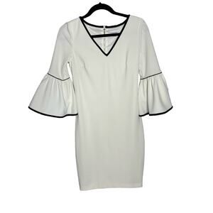 Calvin Klein White and Black Bell Sleeve Long Sleeve Knee Length Dress Size 4